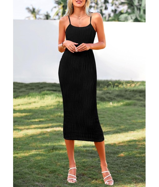 PRETTYGARDEN Women's 2025 Summer Sleeveless Bodycon Dress Textured Back Slit Sexy Cocktail Party Midi Dresses