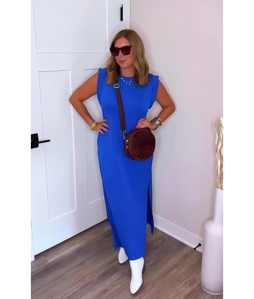 GRECERELLE 2025 Women Year-Round Casual Round Neck Loose Split Wrinkle-Free Long Maxi Vacation Dress with Pockets (XS-3XL)