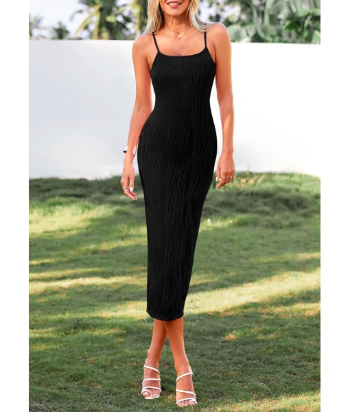 PRETTYGARDEN Women's 2025 Summer Sleeveless Bodycon Dress Textured Back Slit Sexy Cocktail Party Midi Dresses