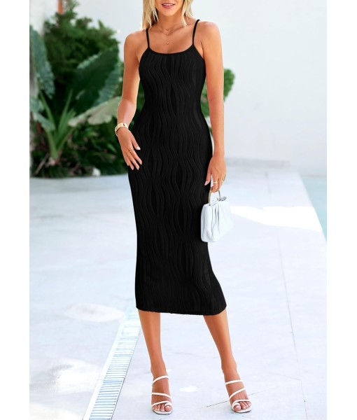PRETTYGARDEN Women's 2025 Summer Sleeveless Bodycon Dress Textured Back Slit Sexy Cocktail Party Midi Dresses
