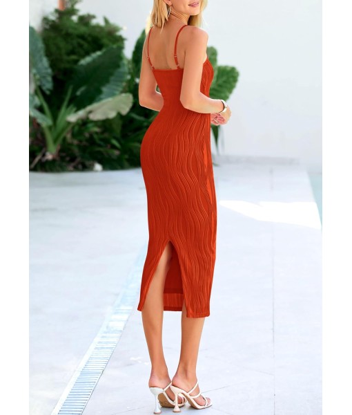PRETTYGARDEN Women's 2025 Summer Sleeveless Bodycon Dress Textured Back Slit Sexy Cocktail Party Midi Dresses