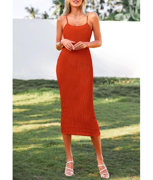 PRETTYGARDEN Women's 2025 Summer Sleeveless Bodycon Dress Textured Back Slit Sexy Cocktail Party Midi Dresses