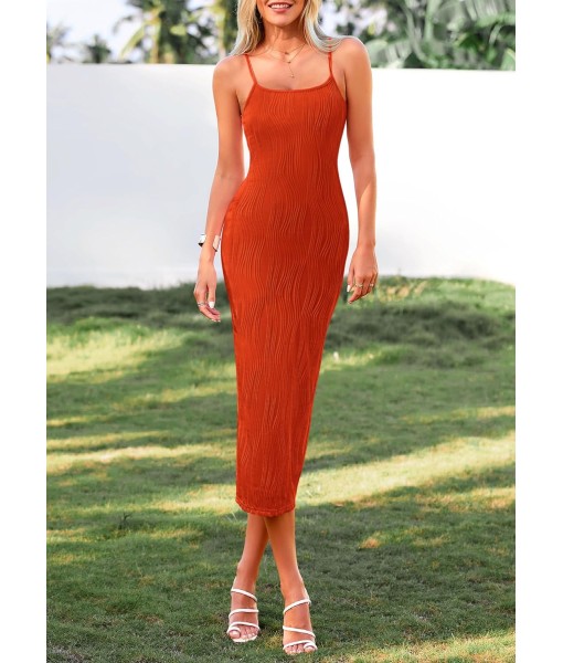 PRETTYGARDEN Women's 2025 Summer Sleeveless Bodycon Dress Textured Back Slit Sexy Cocktail Party Midi Dresses