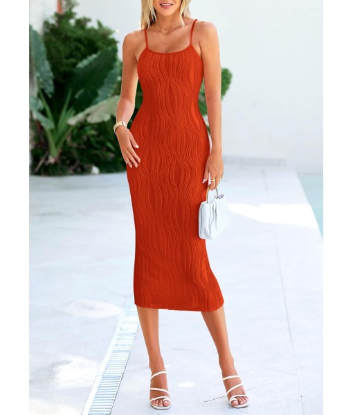 PRETTYGARDEN Women's 2025 Summer Sleeveless Bodycon Dress Textured Back Slit Sexy Cocktail Party Midi Dresses