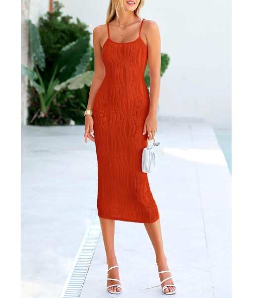 PRETTYGARDEN Women's 2025 Summer Sleeveless Bodycon Dress Textured Back Slit Sexy Cocktail Party Midi Dresses