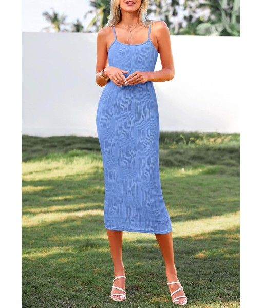 PRETTYGARDEN Women's 2025 Summer Sleeveless Bodycon Dress Textured Back Slit Sexy Cocktail Party Midi Dresses