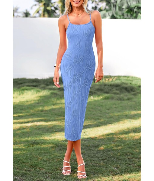 PRETTYGARDEN Women's 2025 Summer Sleeveless Bodycon Dress Textured Back Slit Sexy Cocktail Party Midi Dresses