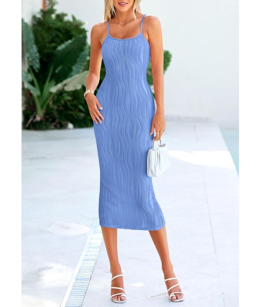 PRETTYGARDEN Women's 2025 Summer Sleeveless Bodycon Dress Textured Back Slit Sexy Cocktail Party Midi Dresses