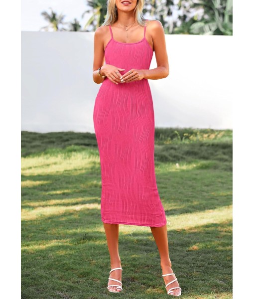 PRETTYGARDEN Women's 2025 Summer Sleeveless Bodycon Dress Textured Back Slit Sexy Cocktail Party Midi Dresses