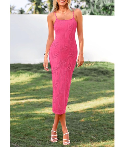PRETTYGARDEN Women's 2025 Summer Sleeveless Bodycon Dress Textured Back Slit Sexy Cocktail Party Midi Dresses