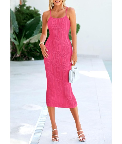 PRETTYGARDEN Women's 2025 Summer Sleeveless Bodycon Dress Textured Back Slit Sexy Cocktail Party Midi Dresses