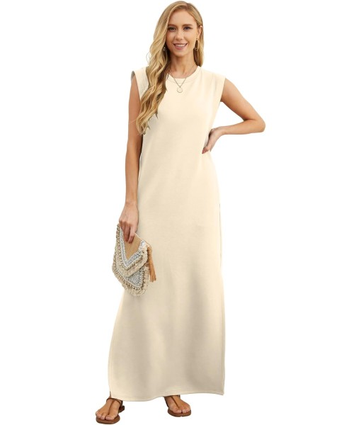 GRECERELLE 2025 Women Year-Round Casual Round Neck Loose Split Wrinkle-Free Long Maxi Vacation Dress with Pockets (XS-3XL)