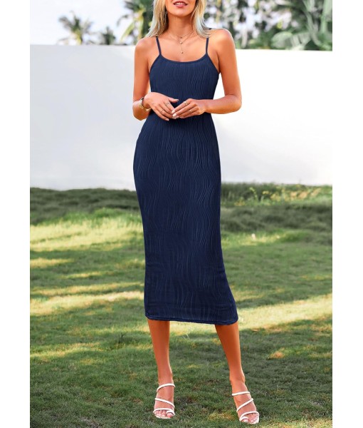 PRETTYGARDEN Women's 2025 Summer Sleeveless Bodycon Dress Textured Back Slit Sexy Cocktail Party Midi Dresses