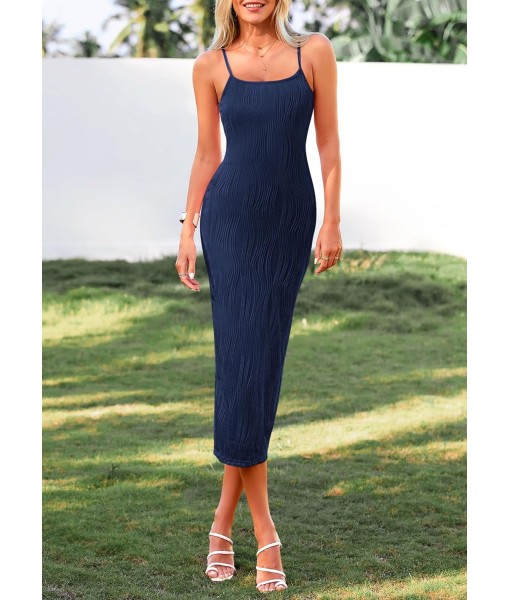 PRETTYGARDEN Women's 2025 Summer Sleeveless Bodycon Dress Textured Back Slit Sexy Cocktail Party Midi Dresses