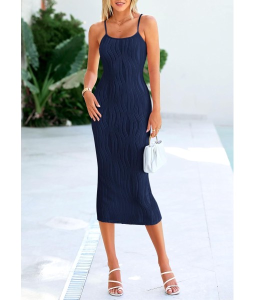 PRETTYGARDEN Women's 2025 Summer Sleeveless Bodycon Dress Textured Back Slit Sexy Cocktail Party Midi Dresses