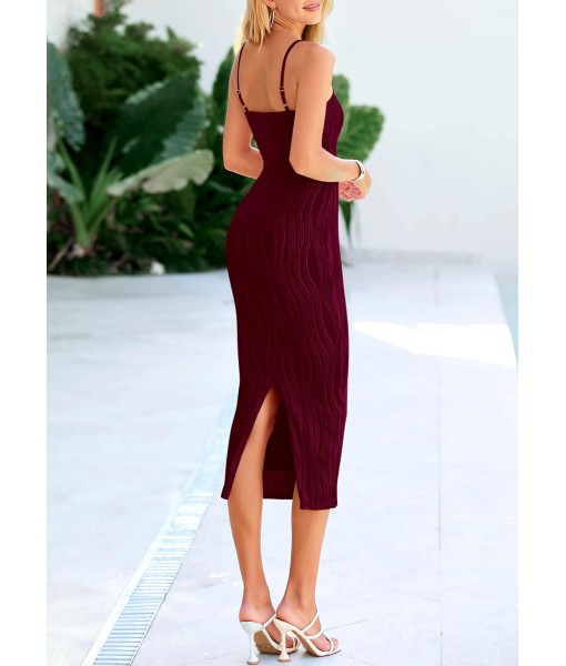 PRETTYGARDEN Women's 2025 Summer Sleeveless Bodycon Dress Textured Back Slit Sexy Cocktail Party Midi Dresses