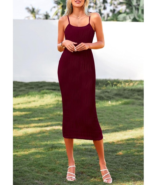 PRETTYGARDEN Women's 2025 Summer Sleeveless Bodycon Dress Textured Back Slit Sexy Cocktail Party Midi Dresses