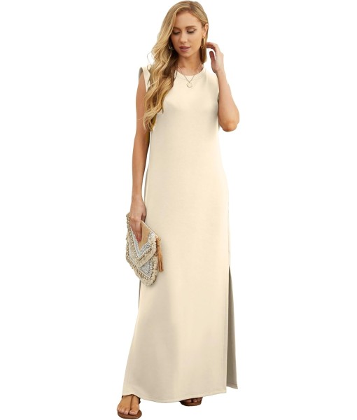 GRECERELLE 2025 Women Year-Round Casual Round Neck Loose Split Wrinkle-Free Long Maxi Vacation Dress with Pockets (XS-3XL)