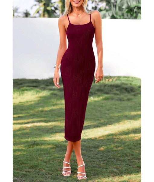 PRETTYGARDEN Women's 2025 Summer Sleeveless Bodycon Dress Textured Back Slit Sexy Cocktail Party Midi Dresses