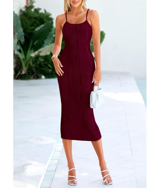PRETTYGARDEN Women's 2025 Summer Sleeveless Bodycon Dress Textured Back Slit Sexy Cocktail Party Midi Dresses