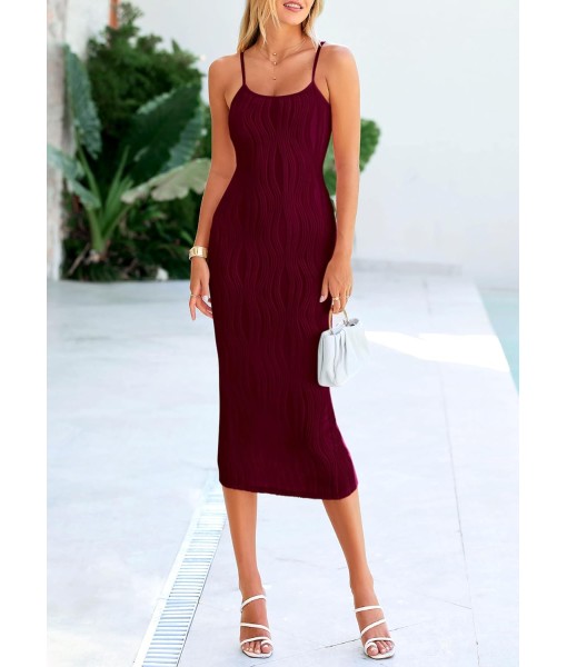 PRETTYGARDEN Women's 2025 Summer Sleeveless Bodycon Dress Textured Back Slit Sexy Cocktail Party Midi Dresses