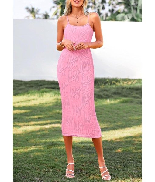 PRETTYGARDEN Women's 2025 Summer Sleeveless Bodycon Dress Textured Back Slit Sexy Cocktail Party Midi Dresses