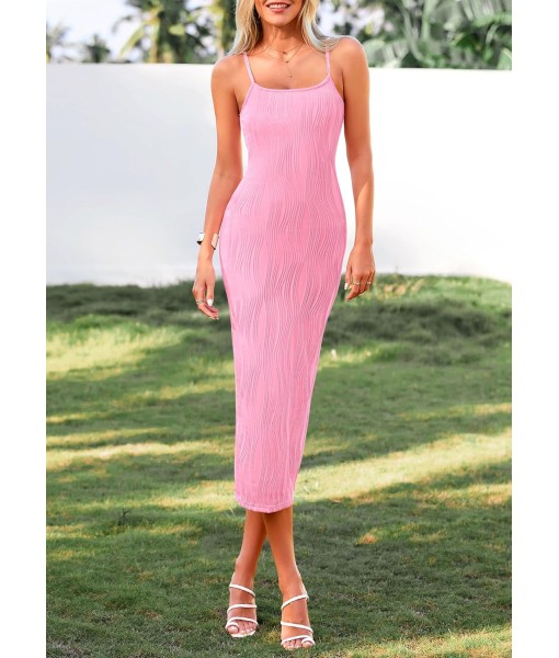 PRETTYGARDEN Women's 2025 Summer Sleeveless Bodycon Dress Textured Back Slit Sexy Cocktail Party Midi Dresses