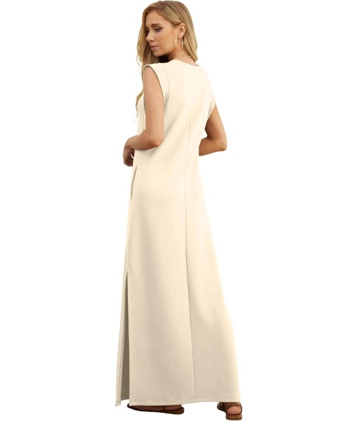 GRECERELLE 2025 Women Year-Round Casual Round Neck Loose Split Wrinkle-Free Long Maxi Vacation Dress with Pockets (XS-3XL)