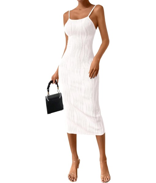 PRETTYGARDEN Women's 2025 Summer Sleeveless Bodycon Dress Textured Back Slit Sexy Cocktail Party Midi Dresses
