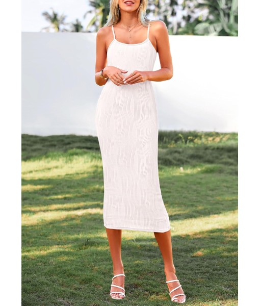 PRETTYGARDEN Women's 2025 Summer Sleeveless Bodycon Dress Textured Back Slit Sexy Cocktail Party Midi Dresses