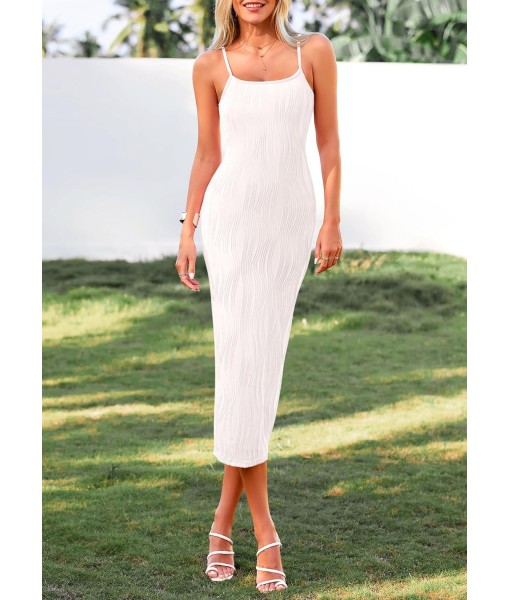 PRETTYGARDEN Women's 2025 Summer Sleeveless Bodycon Dress Textured Back Slit Sexy Cocktail Party Midi Dresses
