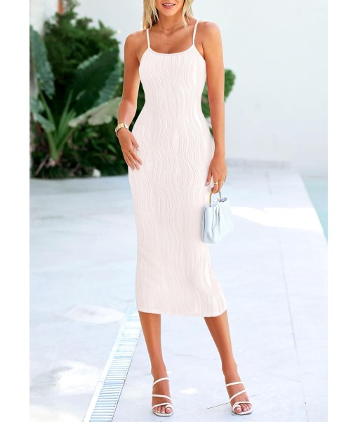 PRETTYGARDEN Women's 2025 Summer Sleeveless Bodycon Dress Textured Back Slit Sexy Cocktail Party Midi Dresses