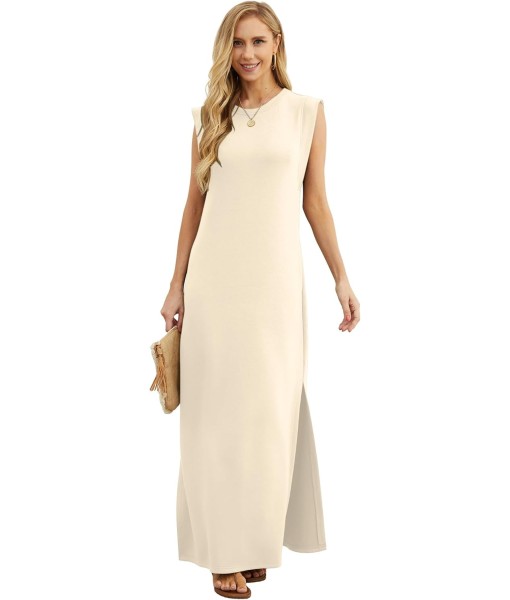 GRECERELLE 2025 Women Year-Round Casual Round Neck Loose Split Wrinkle-Free Long Maxi Vacation Dress with Pockets (XS-3XL)