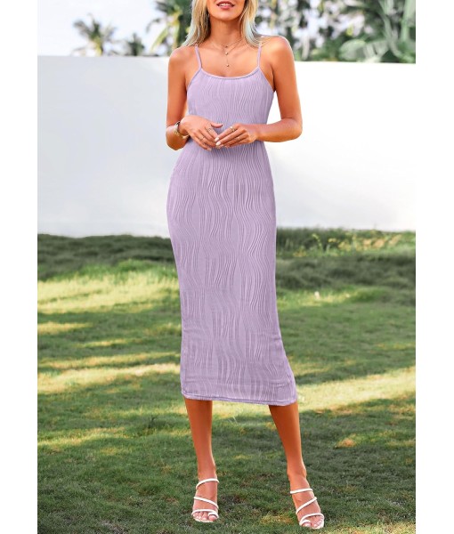PRETTYGARDEN Women's 2025 Summer Sleeveless Bodycon Dress Textured Back Slit Sexy Cocktail Party Midi Dresses
