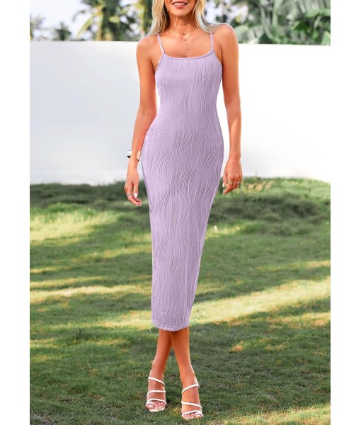 PRETTYGARDEN Women's 2025 Summer Sleeveless Bodycon Dress Textured Back Slit Sexy Cocktail Party Midi Dresses
