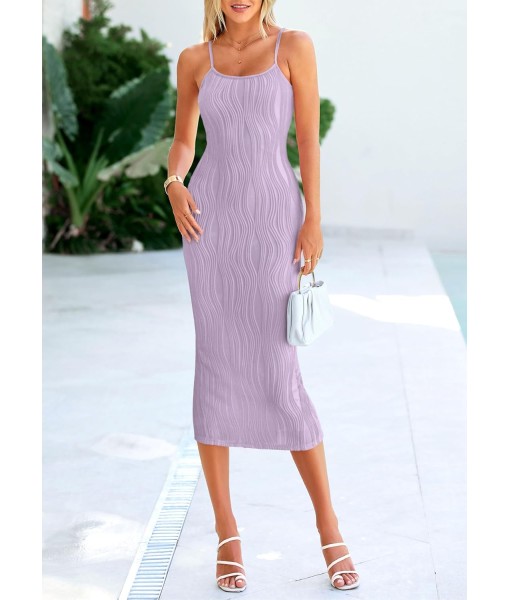 PRETTYGARDEN Women's 2025 Summer Sleeveless Bodycon Dress Textured Back Slit Sexy Cocktail Party Midi Dresses