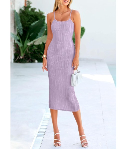 PRETTYGARDEN Women's 2025 Summer Sleeveless Bodycon Dress Textured Back Slit Sexy Cocktail Party Midi Dresses