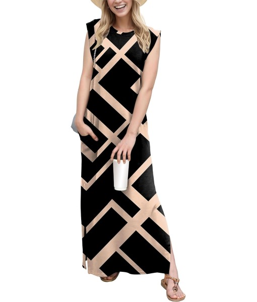 GRECERELLE 2025 Women Year-Round Casual Round Neck Loose Split Wrinkle-Free Long Maxi Vacation Dress with Pockets (XS-3XL)