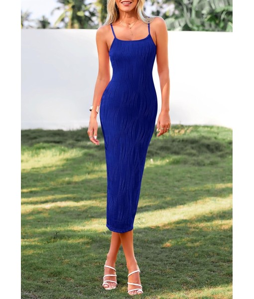 PRETTYGARDEN Women's 2025 Summer Sleeveless Bodycon Dress Textured Back Slit Sexy Cocktail Party Midi Dresses