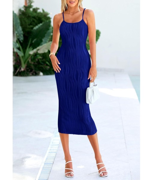 PRETTYGARDEN Women's 2025 Summer Sleeveless Bodycon Dress Textured Back Slit Sexy Cocktail Party Midi Dresses