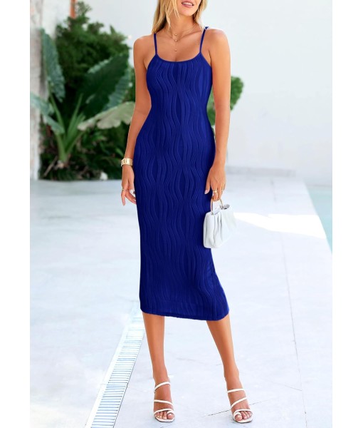 PRETTYGARDEN Women's 2025 Summer Sleeveless Bodycon Dress Textured Back Slit Sexy Cocktail Party Midi Dresses
