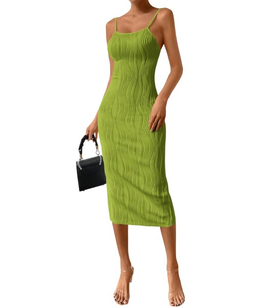 PRETTYGARDEN Women's 2025 Summer Sleeveless Bodycon Dress Textured Back Slit Sexy Cocktail Party Midi Dresses