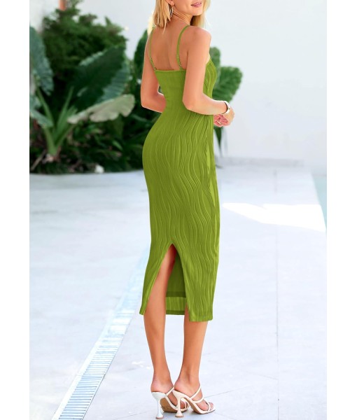 PRETTYGARDEN Women's 2025 Summer Sleeveless Bodycon Dress Textured Back Slit Sexy Cocktail Party Midi Dresses