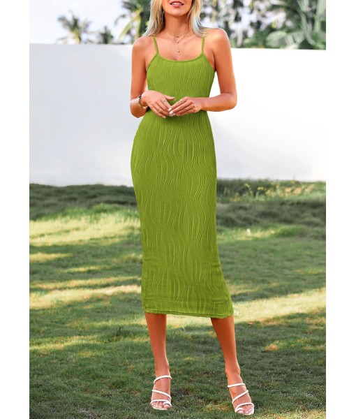 PRETTYGARDEN Women's 2025 Summer Sleeveless Bodycon Dress Textured Back Slit Sexy Cocktail Party Midi Dresses