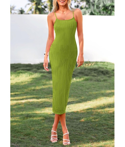 PRETTYGARDEN Women's 2025 Summer Sleeveless Bodycon Dress Textured Back Slit Sexy Cocktail Party Midi Dresses