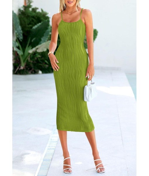 PRETTYGARDEN Women's 2025 Summer Sleeveless Bodycon Dress Textured Back Slit Sexy Cocktail Party Midi Dresses