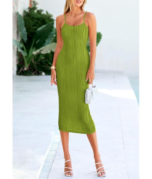 PRETTYGARDEN Women's 2025 Summer Sleeveless Bodycon Dress Textured Back Slit Sexy Cocktail Party Midi Dresses