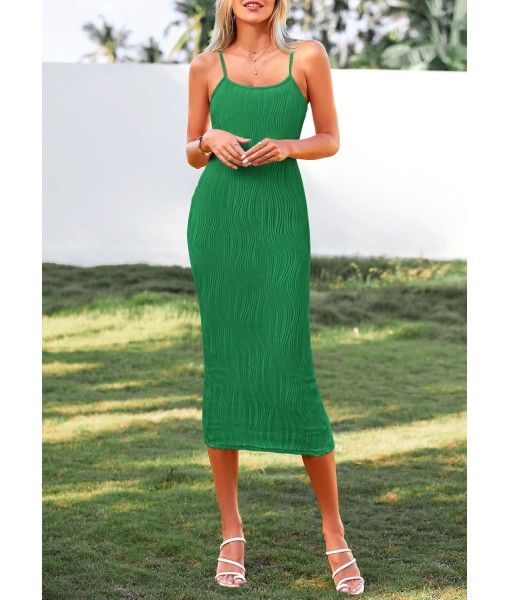 PRETTYGARDEN Women's 2025 Summer Sleeveless Bodycon Dress Textured Back Slit Sexy Cocktail Party Midi Dresses