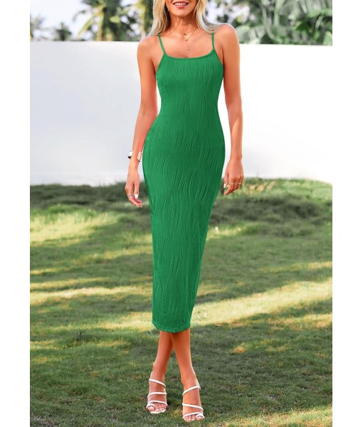 PRETTYGARDEN Women's 2025 Summer Sleeveless Bodycon Dress Textured Back Slit Sexy Cocktail Party Midi Dresses