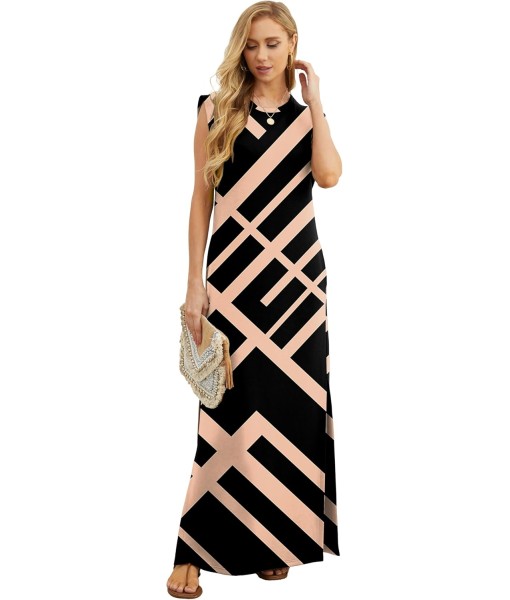 GRECERELLE 2025 Women Year-Round Casual Round Neck Loose Split Wrinkle-Free Long Maxi Vacation Dress with Pockets (XS-3XL)